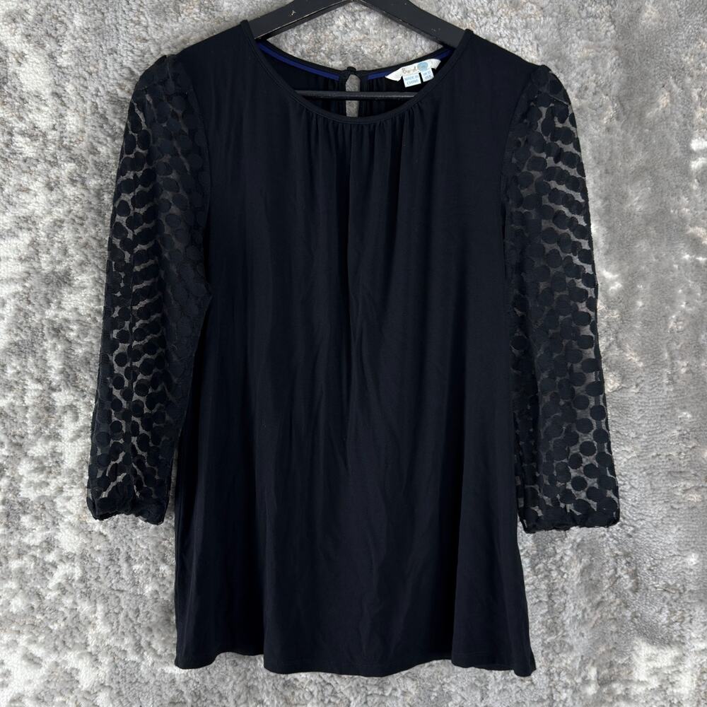 Boden Size 6 Sheer 3/4 Sleeve Casual Top Black Button Stretch Blouse